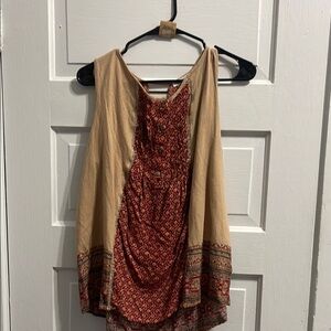 M103 Carole Christian Bohemian Sleeveless Top with Red and Tan Pattern